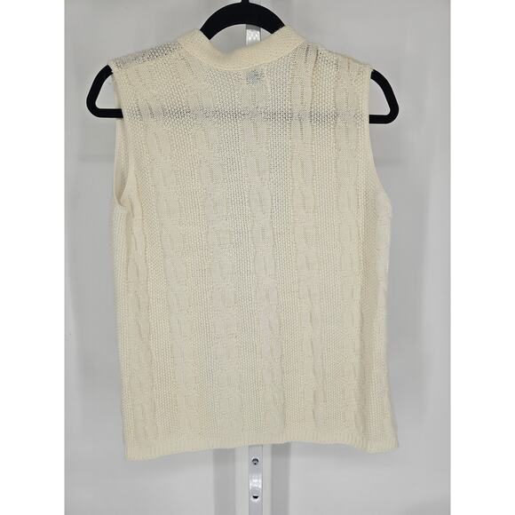 VTG Women's Sleeveless Open Front Cream Ribbed Acrylic Cardigan Size M - Picture 4 of 4